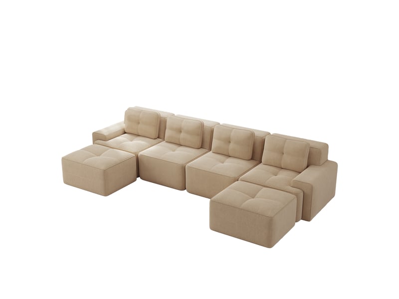  Canapé d'angle, canapé modulable : style cloud, base antidérapante, sans cadre, sans montage, avec méridienne, en velours tricoté, 4 places, forme u  - Conforama W