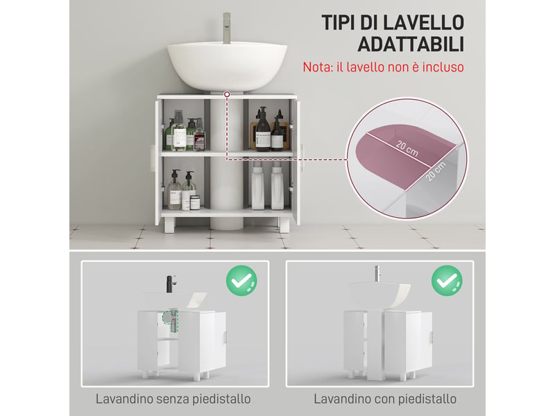  Meuble sous lavabo 2 portes en mdf blanc brillant, découpe en u, 60 x 35 x 60 cm  - Conforama R
