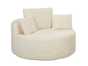 Fauteuil rond 130x130x82 cm, assise profonde, polyester, blanc crème