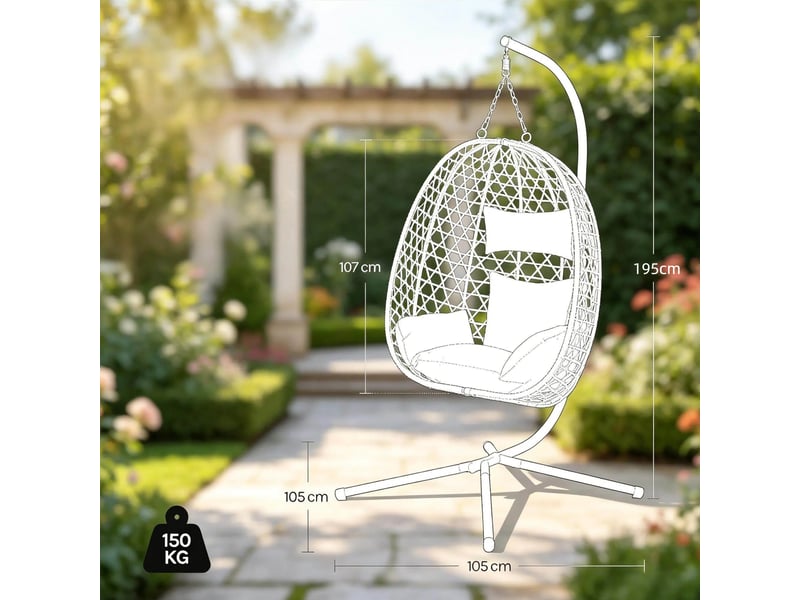  Fauteuil suspendu œuf avec support hauteur réglable 105x105x195 cm evryae  - Conforama D
