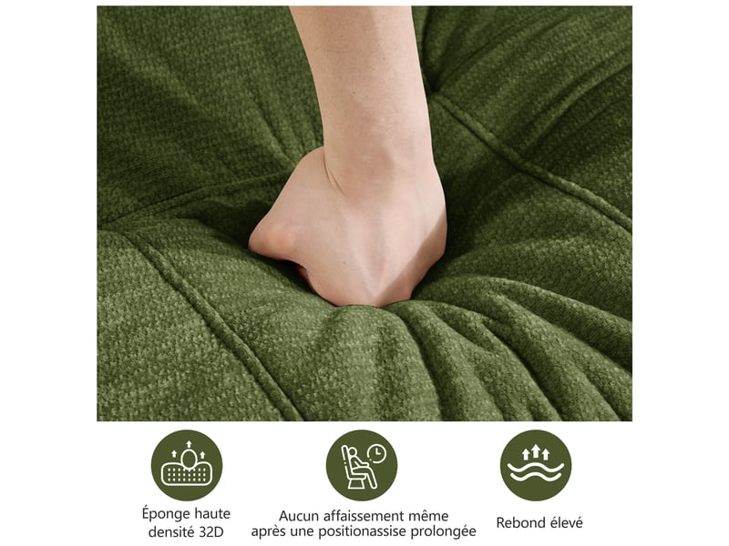 Canapé d'angle en u 3 places sans cadre, canapé modulaire, housse chenille douce, mousse 32d, sans montage, 2 poufs, vert - Conforama E