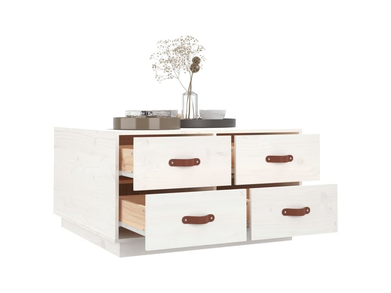  Table basse | table d'appoint salon blanc 80x80x45 cm bois massif de pin  - Conforama E