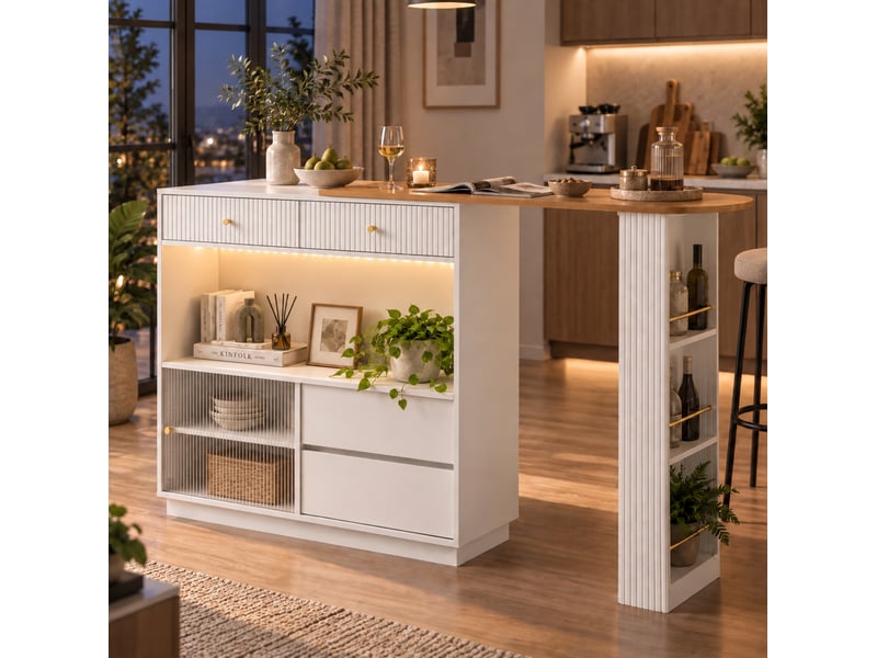  Desserte bar extensible 120x30x100 cm pivotante à 360° avec led blanc  - Conforama B
