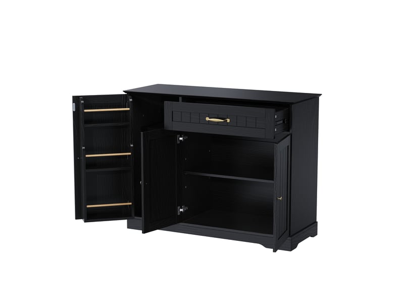 Buffet 3 portes et tiroir avec étagères réglables pour entrée et salle à manger en mdf noir - Conforama A
