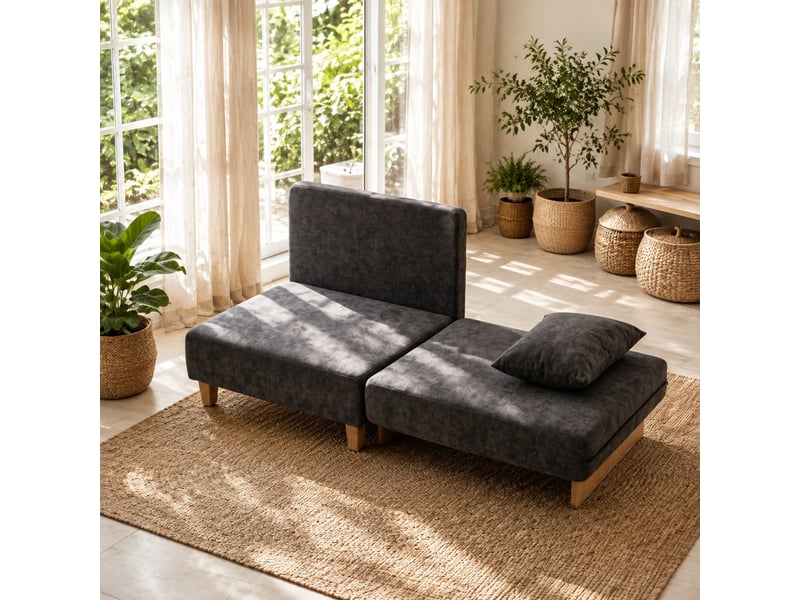  Fauteuil-lit 2-en-1 94x63x89 cm pliant gris foncé sans matelas  - Conforama C