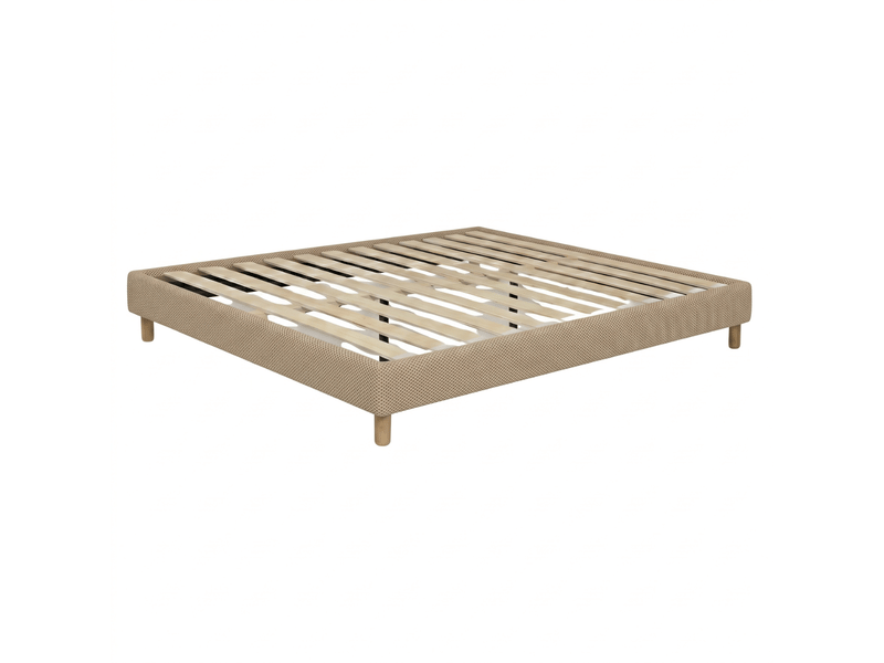  Sommier tissu deco 160x200 cm - tissu mesh 3d beige - cadre de lit avec pieds bois inclus C02-DECO10 160/200 3DBE - Conforama A