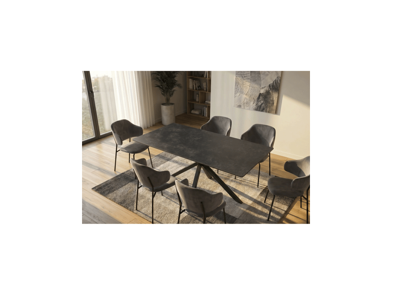 Table de salle à manger solara 160 cm en céramique gris anthracite avec pied étoile noir – 6 places - Conforama B