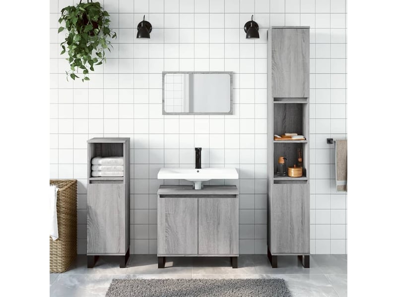 Amoire de salle de bain sonoma gris 30x30x190cm bois d'ingénierie shl9876 - Conforama B