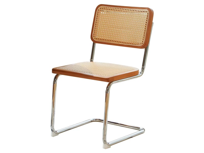  Lot de 2 chaises de salle à manger, dossier en cannage, assise velours, pieds chromés, style mid-century, brun et bois Seren Glow - Conforama A