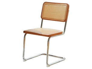 Lot de 2 chaises de salle à manger, dossier en cannage, assise velours, pieds chromés, style mid-century, brun et bois