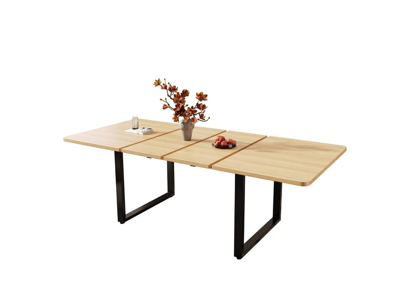  Table à manger extensible 140-180-220x80 cm, pour 6-10 personnes, esprit épuré, plateau mdf aspect chêne, pieds en métal, carcasse renforcée  - Conforama A