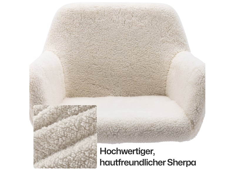 Chaise de bureau pivotante réglable en hauteur avec accoudoirs et roulettes en fausse fourrure blanche  - Conforama E
