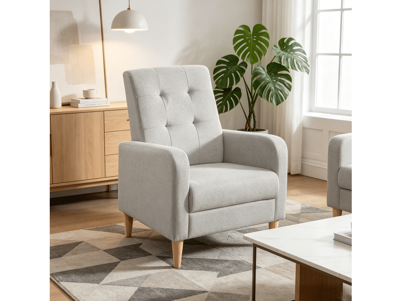  Fauteuil 61 x 54 x 90,5 cm gris clair en lin et bois, dossier haut avec accoudoirs pour salon et chambre  - Conforama B