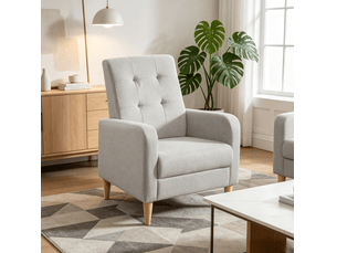 Fauteuil 61 x 54 x 90,5 cm gris clair en lin et bois, dossier haut avec accoudoirs pour salon et chambre