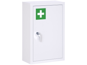Armoire à pharmacie, 3 compartiments, porte verrouillable, structure robuste en acier, blanche, 30 x 14 x 46 cm