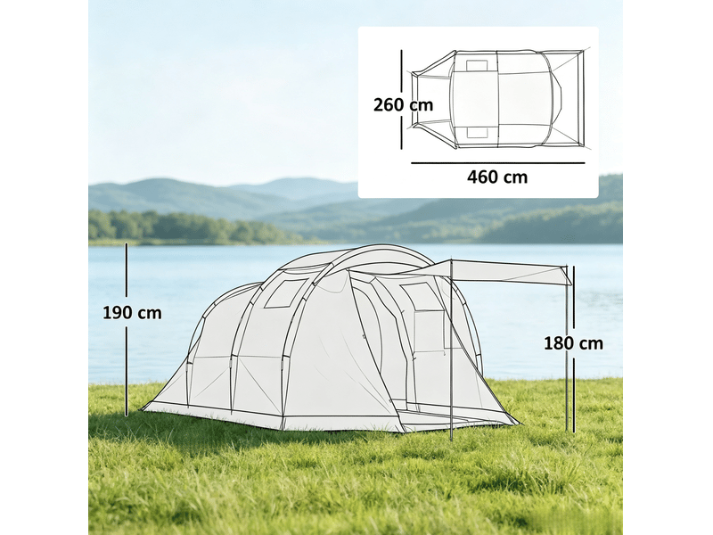  Tente tunnel 4 places bleue double paroi étanche 3000 mm avec séjour, idéale pour le camping en groupe  - Conforama C