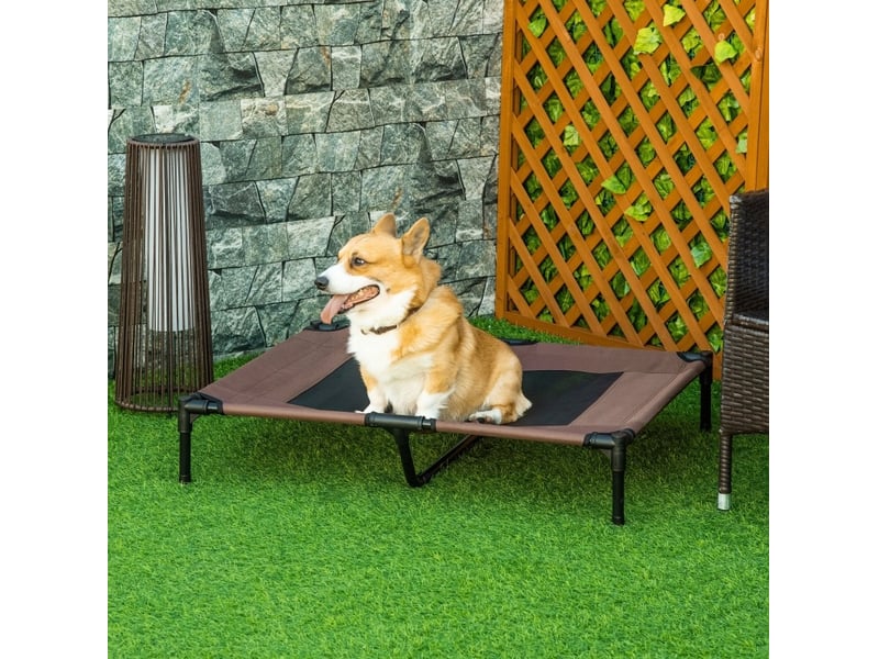  Lit surélevé extérieur 92x76x18 cm en métal brun avec maille respirante  - Conforama B