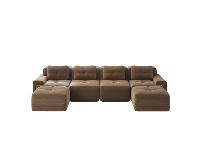 Canapé modulaire u 4 places en velours côtelé marron, assise profonde et base antidérapante pour salon - Conforama A