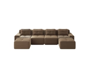 Canapé modulaire u 4 places en velours côtelé marron, assise profonde et base antidérapante pour salon