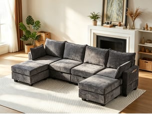 Canapé d'angle réversible fixe <strong>BGSRYAO</strong> <strong></strong> 6 places Tissu gris avec coffre de rangement