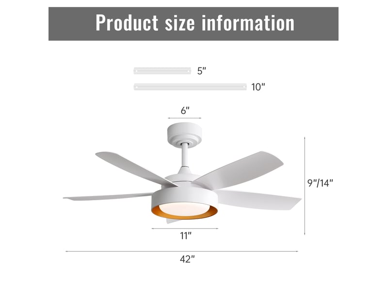  Ventilateur de plafond 42 pouces avec led 22w, télécommande, moteur dc réversible, variateur, abs blanc  - Conforama C