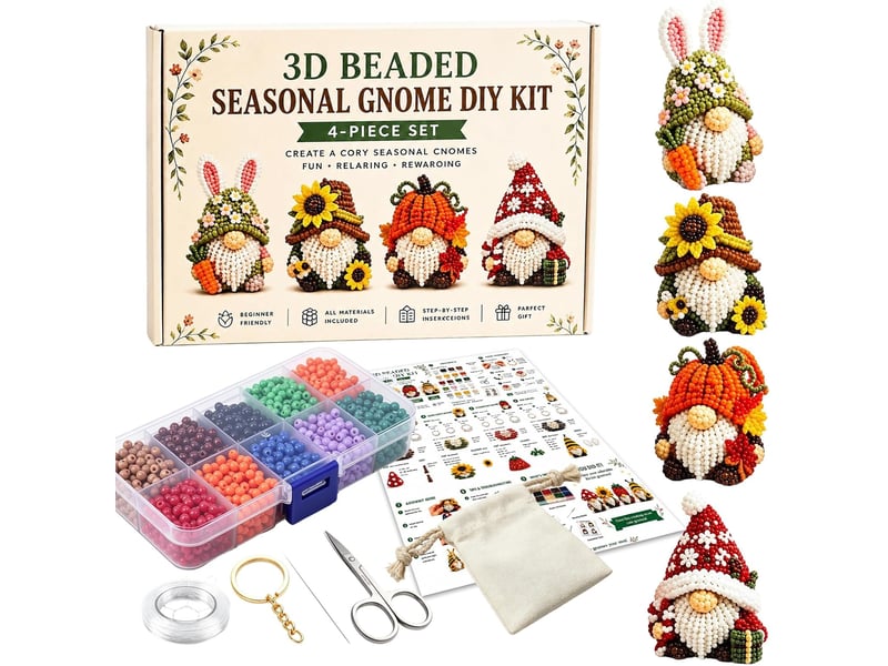  Kit diy gnome 3d en perles, lot de 4 petites décorations à fabriquer, loisirs créatifs pour adultes et adolescents, gnome  - Conforama A