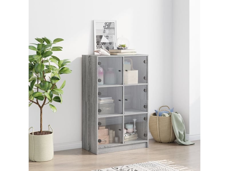  Buffet haut, buffet de rangement avec portes gris sonoma 68x37x109cm bois ingénierie  - Conforama C