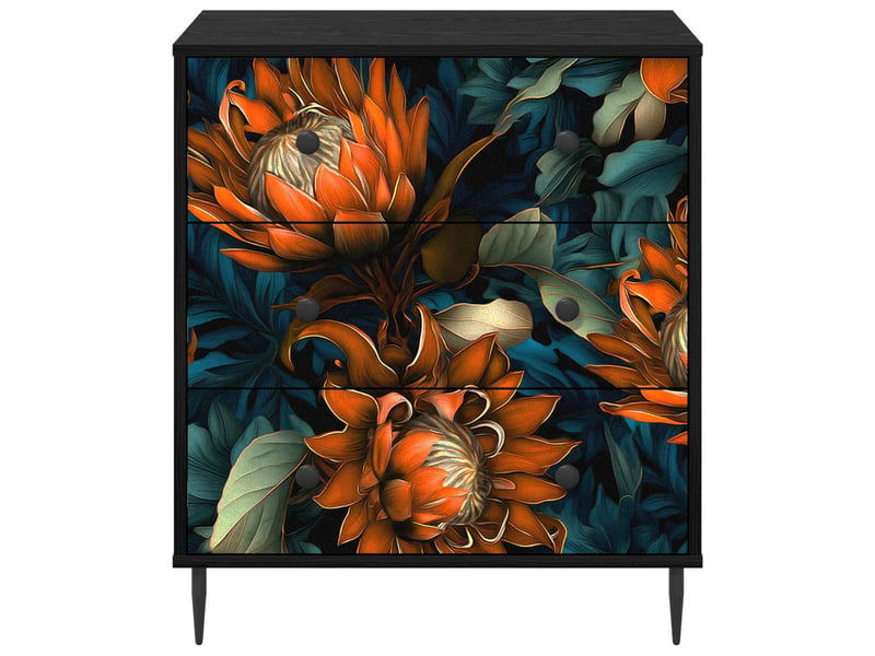  Commode chambre, meuble de rangement lochem impression orange 66 x 36,5 x 76 cm chêne noir  - Conforama D