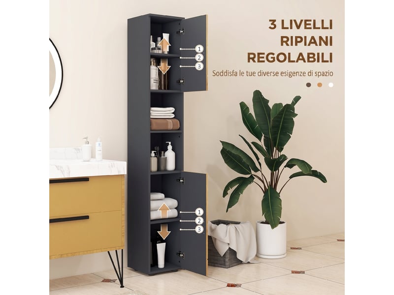  Colonne de salle de bain étroite 30 x 30 x 183 cm, finition chêne et gris foncé  - Conforama W