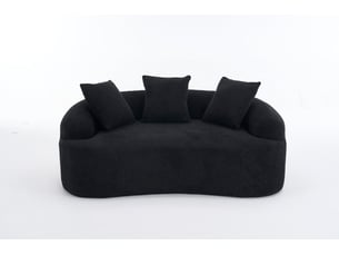 Canapé 2 places 153 x 94 cm – noir – chenille contemporain, 3 coussins décoratifs, sans montage