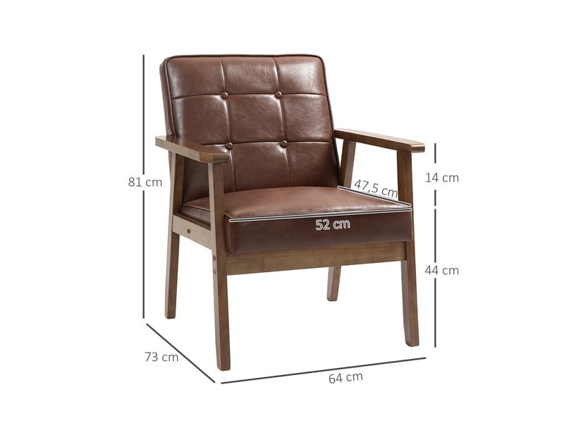  Fauteuil en simili cuir et bois massif marron 64x73x81 cm  - Conforama C