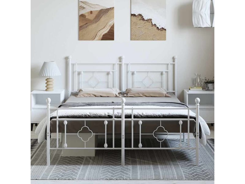  Lit double- lit adulte -  cadre de lit métal sans matelas et pied de lit blanc 150x200 cm  - Conforama B
