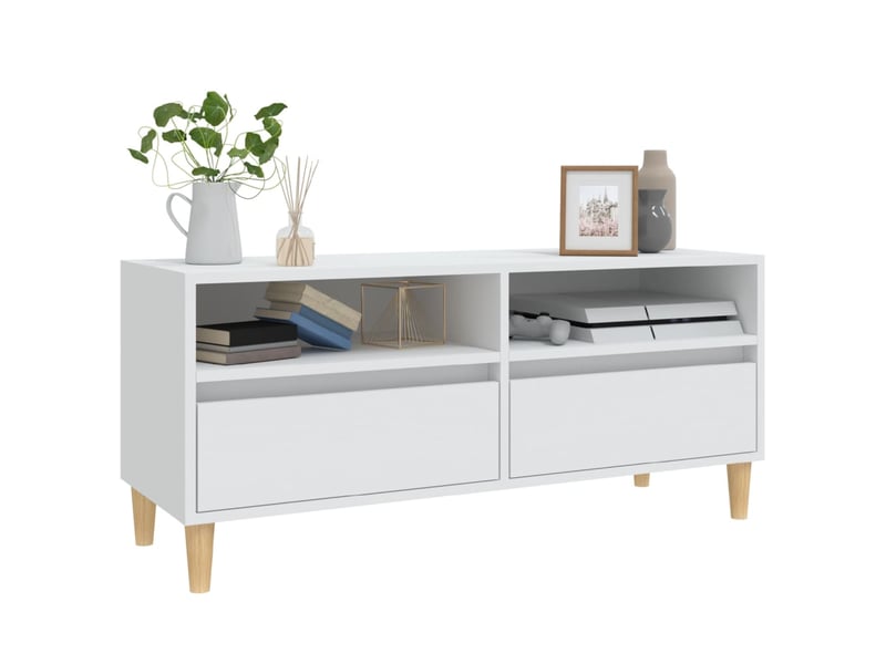  Meuble tv - banc tv - meuble de rangement blanc 100x34,5x44,5 cm bois d'ingénierie  - Conforama D