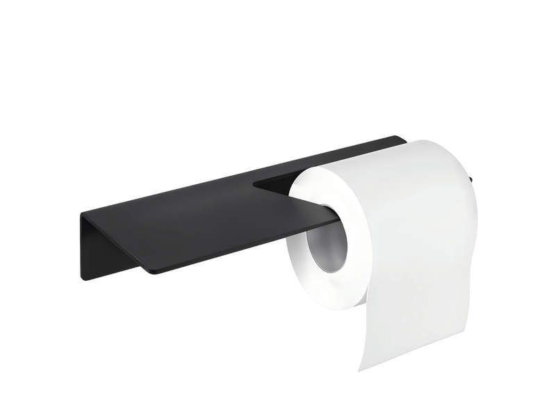  Porte papier toilette sans percer i support papier toilette salle de bain mural auto adhésif i noir mat | avec étagère  - Conforama E