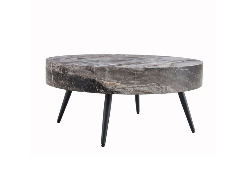  Table basse ronde ø 70 cm, mdf effet marbre gris, pieds en métal noir, design minimaliste  - Conforama A