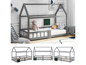 Lit cabane enfant 90x200, garde-corps haut sécurité lit enfant, structure bois massif, tableau inclus, peinture écologique