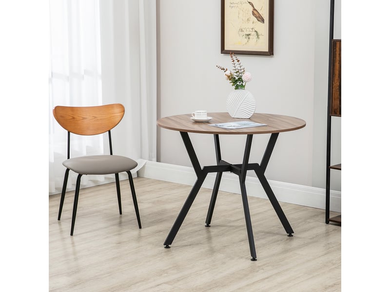 Table ronde de salon pour 2 personnes avec piètement en x, en bois et acier, ø90 x 76 cm, noir et marron - Conforama C