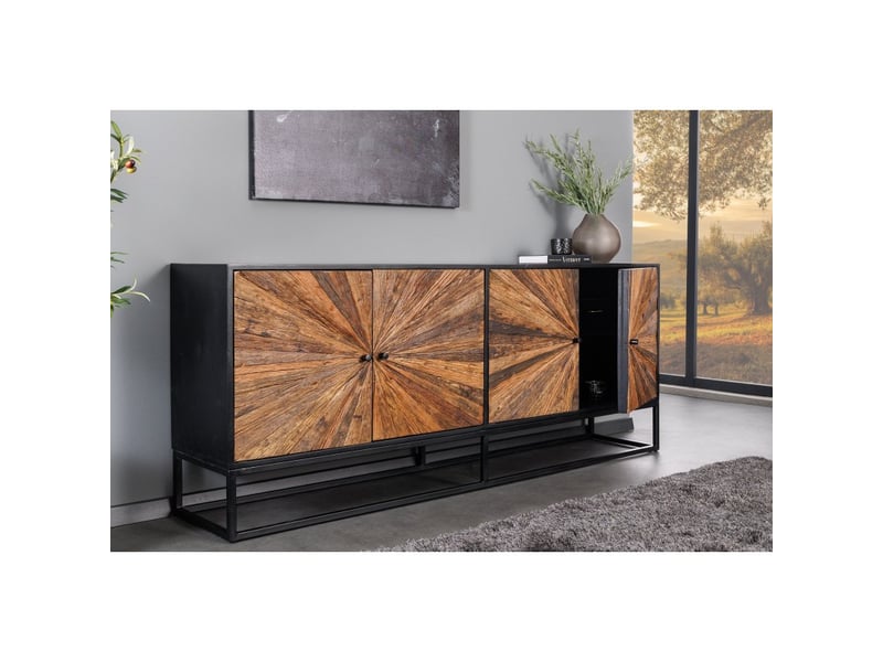  Buffet rafta 180 cm en bois massif de manguier et teck – motif solaire sculpté  - Conforama B