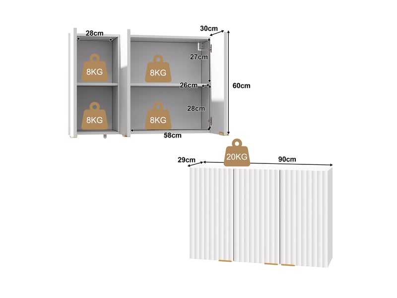  Armoire murale 3 portes en mdf coloris blanc 90 x 29 x 60 cm N635P488518W - Conforama C