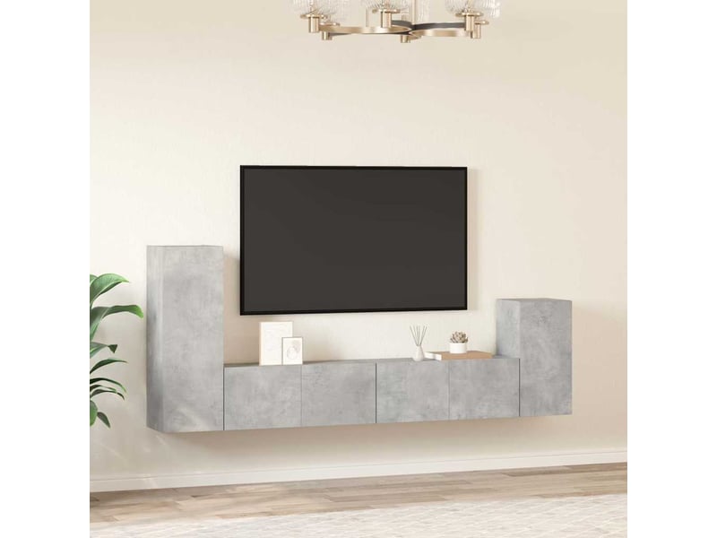  Ensemble de meubles tv 4 pcs gris béton bois d'ingénierie shl22185  - Conforama C