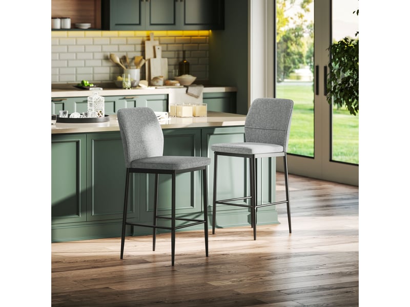  Lot de 2 tabourets de bar modernes en velours avec repose-pieds et dossier, 41 x 52 x 97 cm, gris  - Conforama C