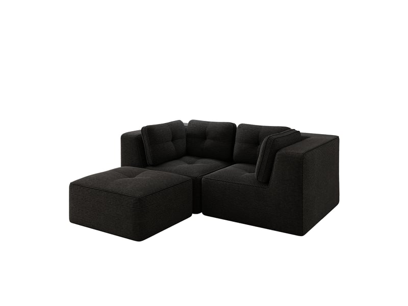  Canapé d'angle modulaire convertible avec assise profonde et accoudoirs larges, en velours côtelé noir  - Conforama A