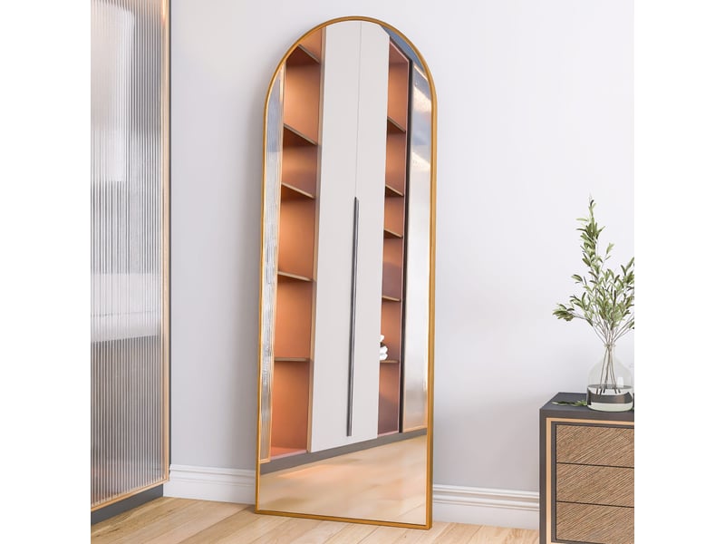  Miroir sur pied - 165 x 60 cm - or - miroir plein pied arqué grand format en verre trempé, cadre en alliage d'aluminium  - Conforama D
