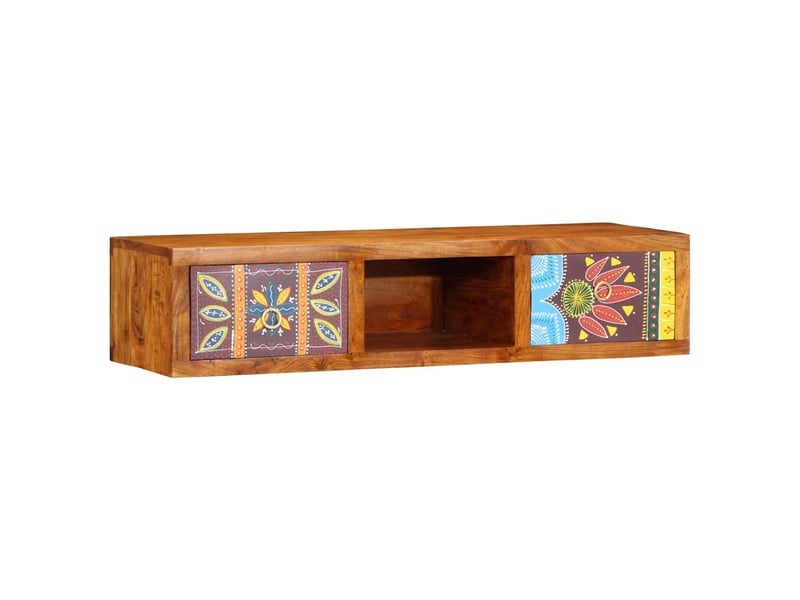  Meuble tv - banc tv - meuble de rangement mural multicolore 100x30x22 bois massif d'acacia  - Conforama A