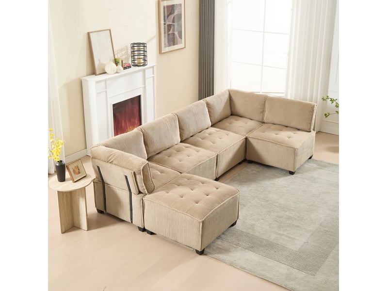 Canapé modulable modenvie 6 places velours côtelé kaki 308 x 154 cm - Conforama E