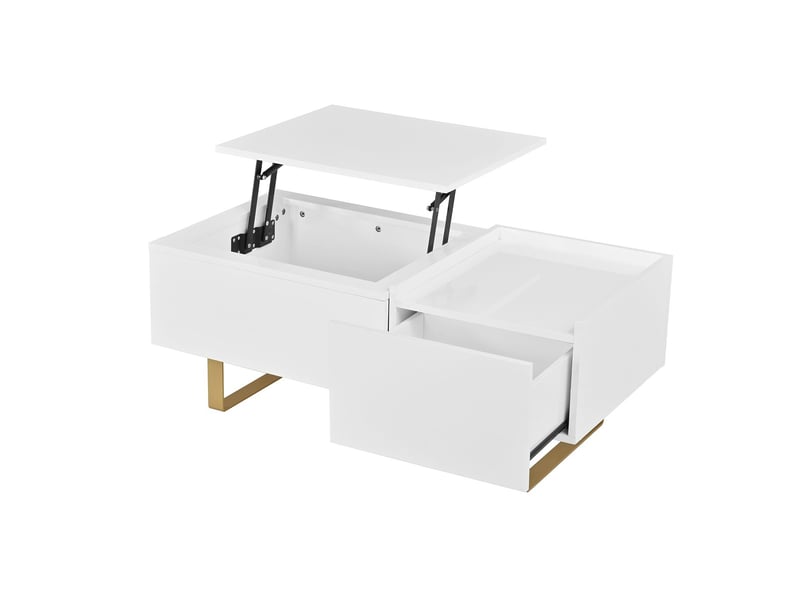  Table basse avec rangement rangement intégré plateau en mdf finition brillante tiroir pieds en fer  - Conforama E