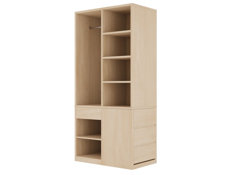  Armoire de rangement bois clair 70 × 47 × 170 cm avec penderie, 4 tiroirs et étagères pour chambre  - Conforama A