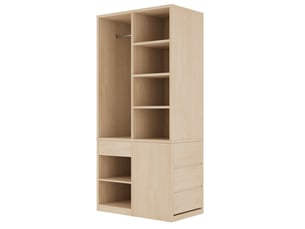 Armoire de rangement bois clair 70 × 47 × 170 cm avec penderie, 4 tiroirs et étagères pour chambre