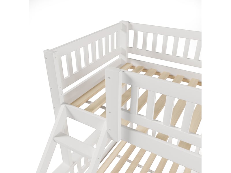  Lit superposé 90x200cm+140x200cm sécurité garde-corps escalier pin pour enfants design simple blanc sans matelas  - Conforama E