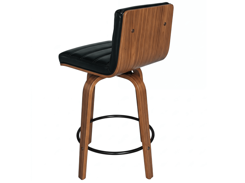  Lot de 2 tabourets de bar pivotants 48x40x90 cm polyuréthane, pieds et repose-pieds, bois, couleur noir, design vintage  - Conforama E